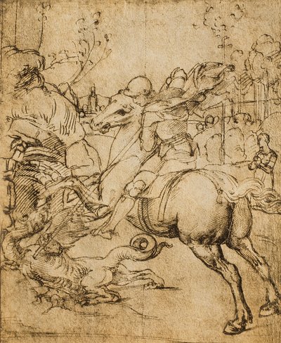 San Giorgio uccide il drago; disegno di Raffaello. Gabinetto dei Disegni e delle Stampe, Galleria degli Uffizi, Firenze da Raffaello Sanzio Raphael